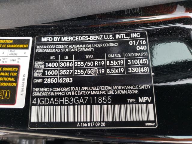 4JGDA5HB3GA711855 - 2016 MERCEDES-BENZ GLE 350 4MATIC BLACK photo 13