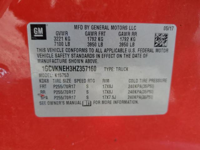 1GCVKNEH3HZ357160 - 2017 CHEVROLET SILVERADO K1500 RED photo 12