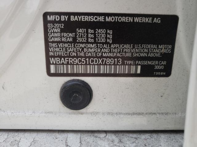 WBAFR9C51CDX78913 - 2012 BMW 550 I WHITE photo 12