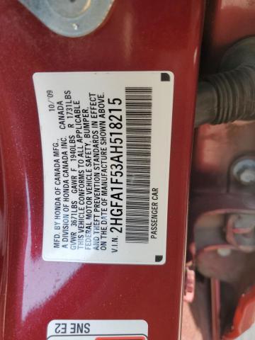 2HGFA1F53AH518215 - 2010 HONDA CIVIC LX RED photo 13