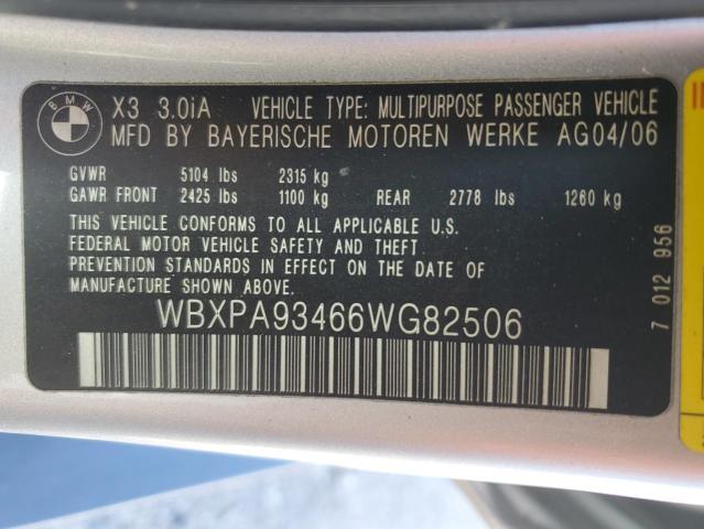 WBXPA93466WG82506 - 2006 BMW X3 3.0I SILVER photo 13