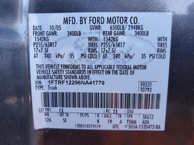 1FTRF12296NA41779 - 2006 FORD F150 Темно-сірий фото 13