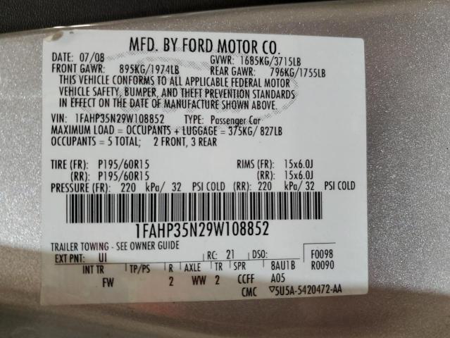 1FAHP35N29W108852 - 2009 FORD FOCUS SE GRAY photo 13