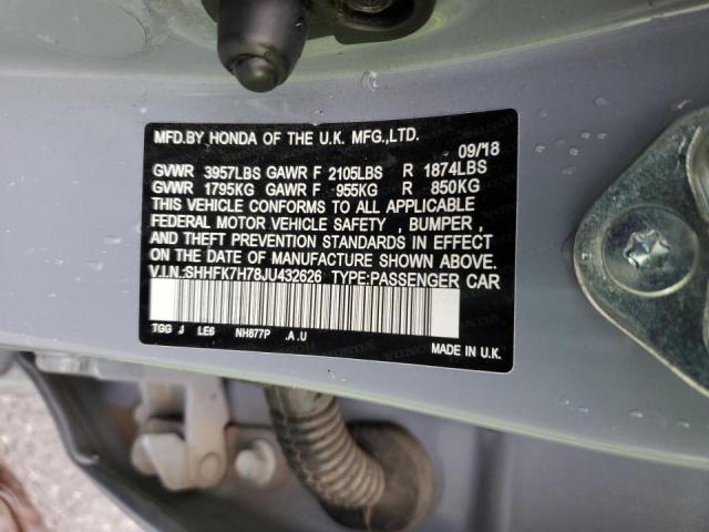 SHHFK7H78JU432626 - 2018 HONDA CIVIC EXL GRAY photo 12