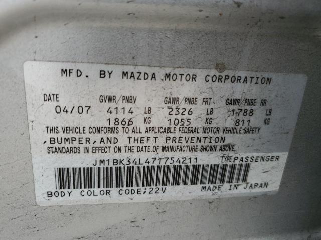 JM1BK34L471754211 - 2007 MAZDA SPEED 3 SILVER photo 12