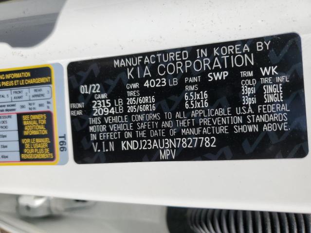 KNDJ23AU3N7827782 - 2022 KIA SOUL LX WHITE photo 12