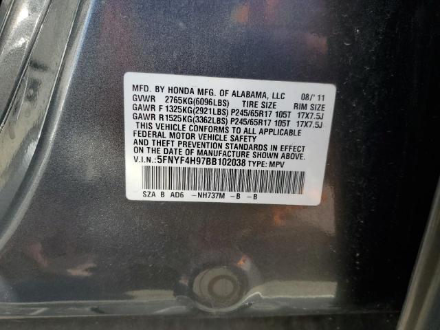 5FNYF4H97BB102038 - 2011 HONDA PILOT TOURING GRAY photo 13