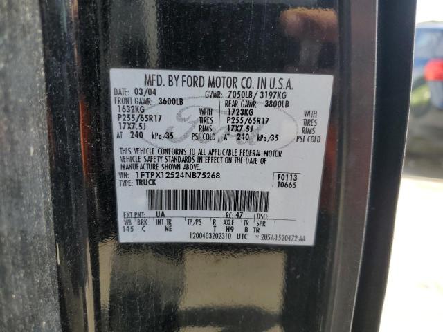 1FTPX12524NB75268 - 2004 FORD F150 BLACK photo 12