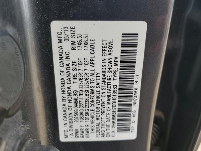 2HKRM3H70DH513983 - 2013 HONDA CR-V EXL GRAY photo 13