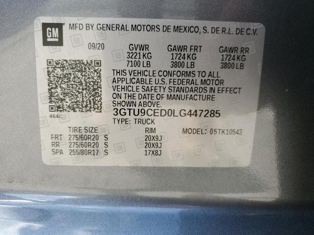 3GTU9CED0LG447285 - 2020 GMC SIERRA K1500 ELEVATION GRAY photo 12