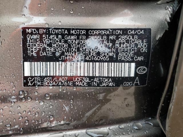 JTHBN36F140160965 - 2004 LEXUS LS 430 GRAY photo 12