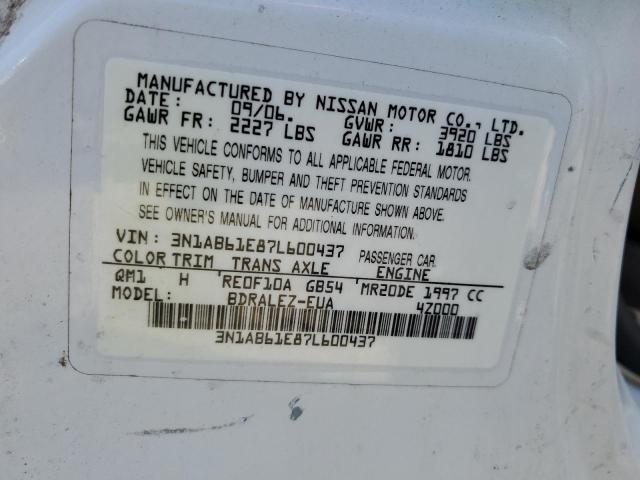 3N1AB61E87L600437 - 2007 NISSAN SENTRA 2.0 WHITE photo 13