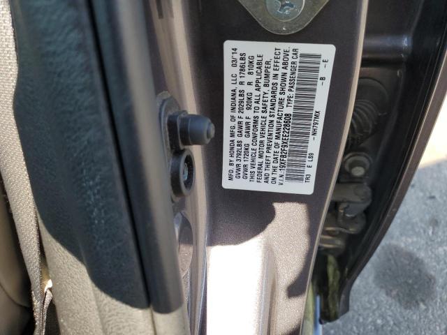 19XFB2F9XEE228608 - 2014 HONDA CIVIC EXL გრაფიტი ფოტო 12