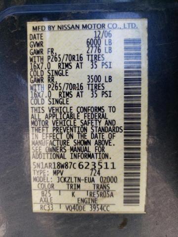 5N1AR18W87C623511 - 2007 NISSAN PATHFINDER LE 蓝色 照片 13