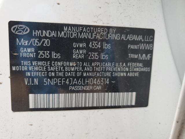 5NPEF4JA6LH046314 - 2020 HYUNDAI SONATA SEL WHITE photo 13