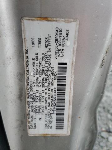 5TESN92N72Z114300 - 2002 TOYOTA TACOMA XTRACAB PRERUNNER ვერცხლისფერი ფოტო 12