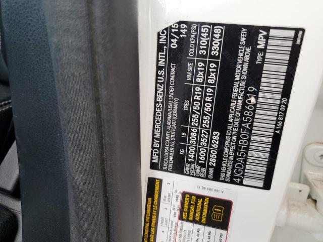 4JGDA5HB0FA586019 - 2015 MERCEDES-BENZ ML 350 4MATIC WHITE photo 13