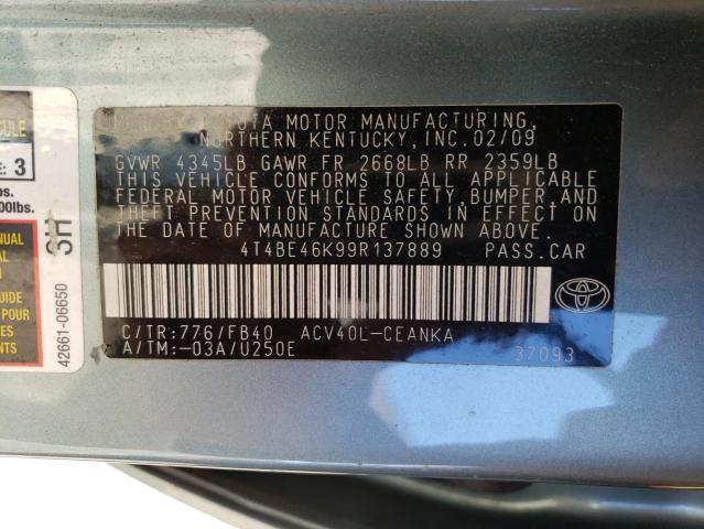 4T4BE46K99R137889 - 2009 TOYOTA CAMRY BASE SILVER photo 13