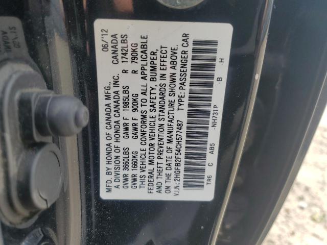 2HGFB2F54CH577487 - 2012 HONDA CIVIC LX BLACK photo 13