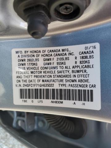 2HGFC1F71GH635022 - 2016 HONDA CIVIC EXL ვერცხლისფერი ფოტო 12