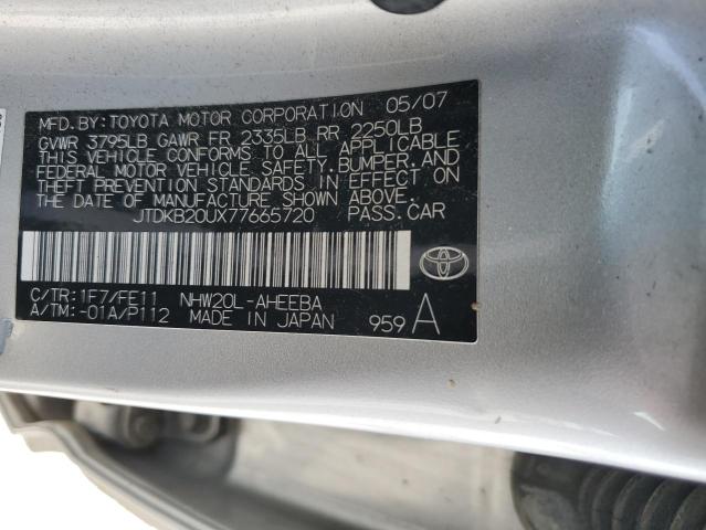 JTDKB20UX77665720 - 2007 TOYOTA PRIUS SILVER photo 12