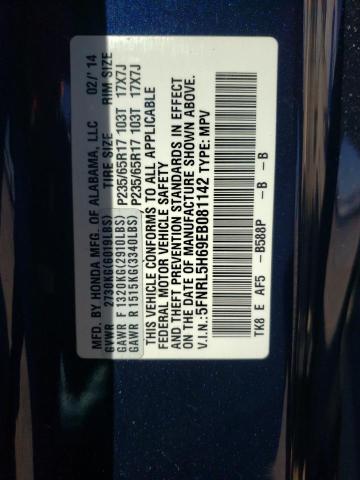 5FNRL5H69EB081142 - 2014 HONDA ODYSSEY EXL BLUE photo 13