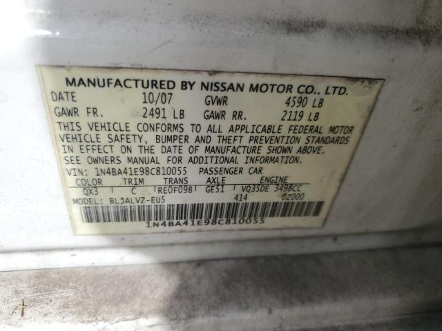 1N4BA41E98C810055 - 2008 NISSAN MAXIMA SE WHITE photo 12