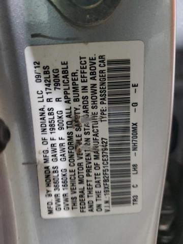 19XFB2F51CE379427 - 2012 HONDA CIVIC LX SILVER photo 13