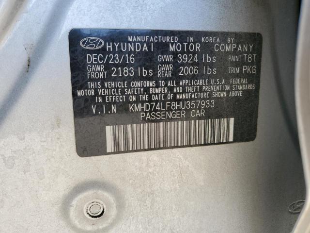 KMHD74LF8HU357933 - 2017 HYUNDAI ELANTRA SE SILVER photo 13