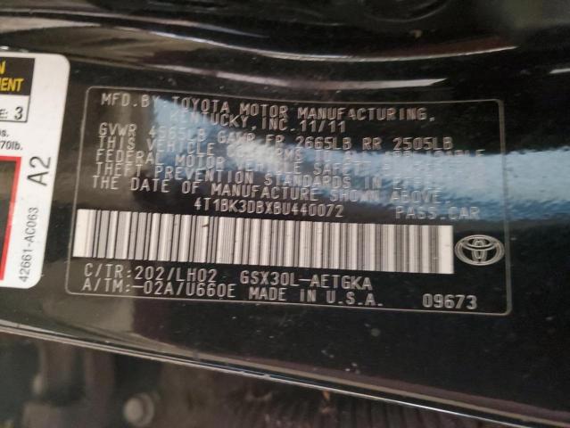 4T1BK3DBXBU440072 - 2011 TOYOTA AVALON BASE 黑色 照片 12