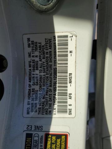 1HGFA16576L123805 - 2006 HONDA CIVIC LX თეთრი ფოტო 12