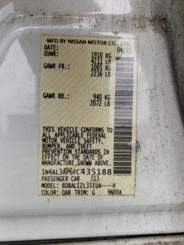 1N4AL3AP6FC435188 - 2015 NISSAN ALTIMA 2.5 WHITE photo 10