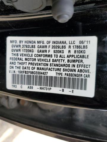 19XFB2F98CE004427 - 2012 HONDA CIVIC EXL შავი ფოტო 12