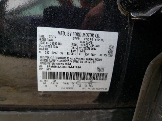 1FM5K8AB6LGA41920 - 2020 FORD EXPLORER POLICE INTERCEPTOR BLACK photo 12