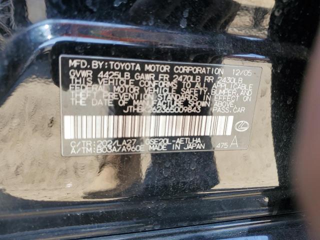 JTHBK262365009843 - 2006 LEXUS IS 250 BLACK photo 12