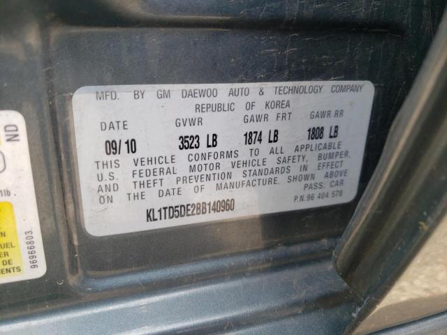 KL1TD5DE2BB140960 - 2011 CHEVROLET AVEO LS მწვანე ფოტო 12