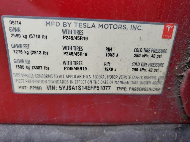 5YJSA1S14EFP51077 - 2014 TESLA MODEL S 红色 照片 13