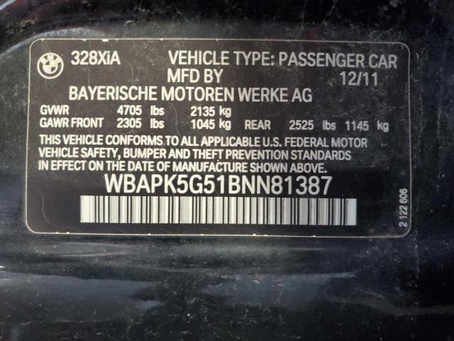 WBAPK5G51BNN81387 - 2011 BMW 328 XI SULEV BLACK photo 13