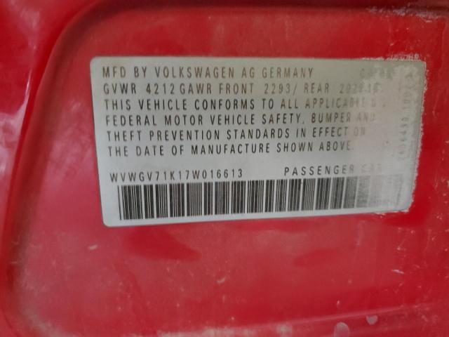 WVWGV71K17W016613 - 2007 VOLKSWAGEN NEW GTI RED photo 13