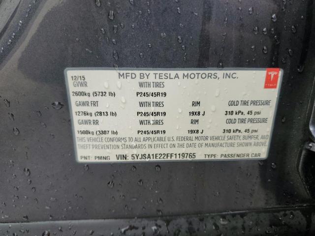 5YJSA1E22FF119765 - 2015 TESLA MODEL S Boz foto 12