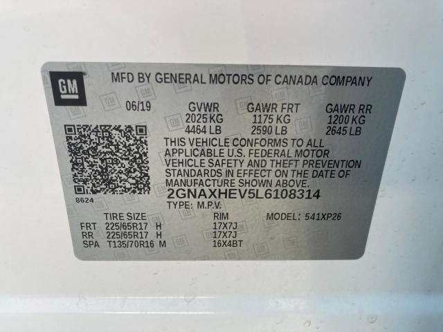 2GNAXHEV5L6108314 - 2020 CHEVROLET EQUINOX LS WHITE photo 12