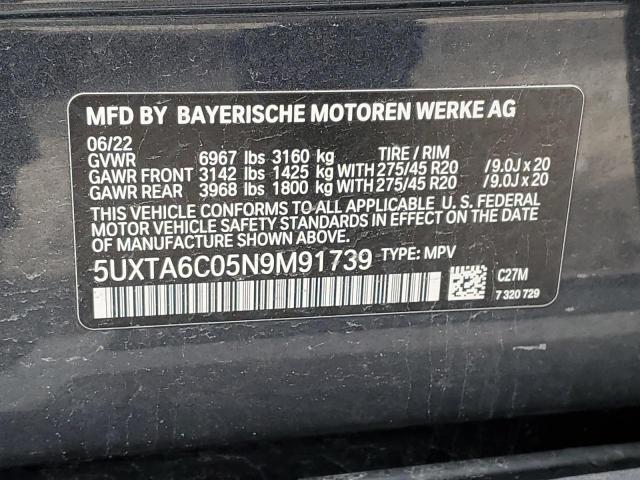 5UXTA6C05N9M91739 - 2022 BMW X5 XDRIVE45E GRAY photo 13