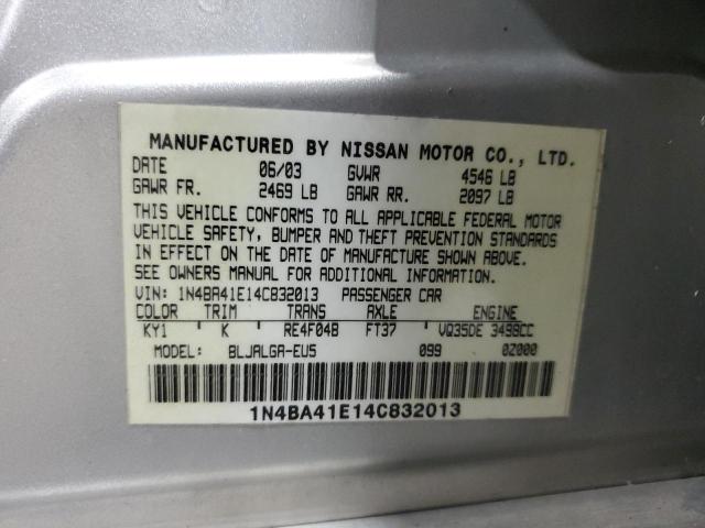 1N4BA41E14C832013 - 2004 NISSAN MAXIMA SE SILVER photo 12