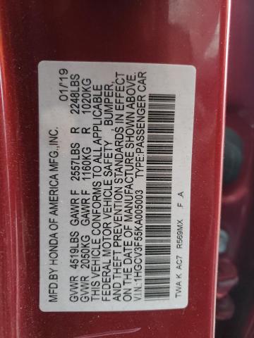 1HGCV3F55KA005003 - 2019 HONDA ACCORD HYBRID EXL MAROON photo 12