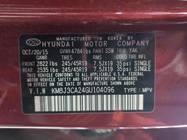 KM8J3CA24GU104096 - 2016 HYUNDAI TUCSON LIMITED BURGUNDY photo 13