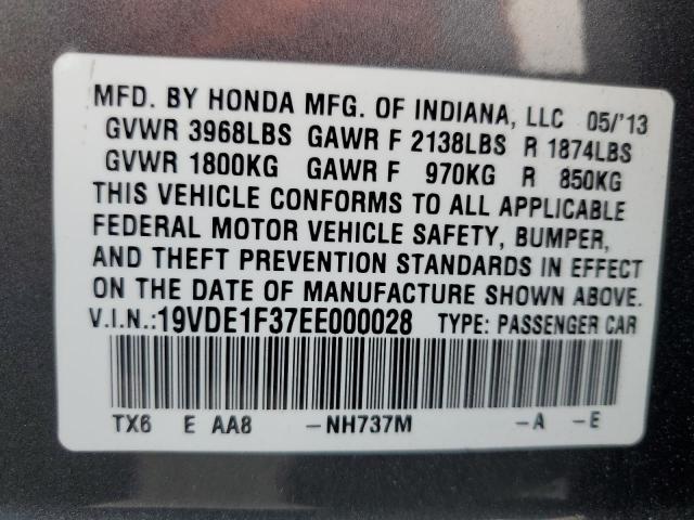 19VDE1F37EE000028 - 2014 ACURA ILX 20 GRAY photo 12