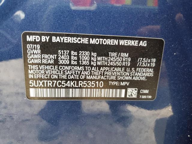 5UXTR7C54KLR53510 - 2019 BMW X3 SDRIVE30I BLUE photo 13