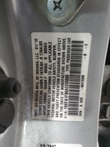 19XFA1F86AE035600 - 2010 HONDA CIVIC EX SILVER photo 12