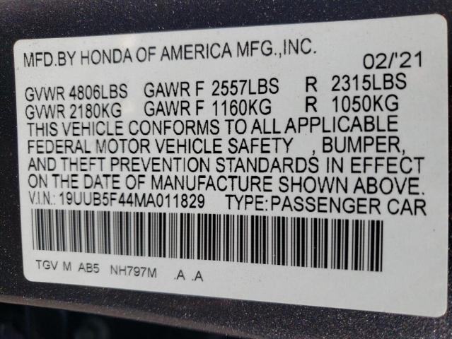 19UUB5F44MA011829 - 2021 ACURA TLX TECHNOLOGY 灰色 照片 12