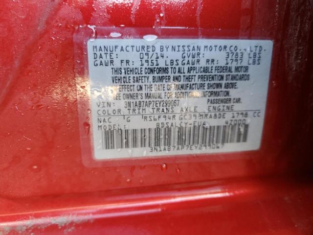 3N1AB7AP7EY299067 - 2014 NISSAN SENTRA S RED photo 12